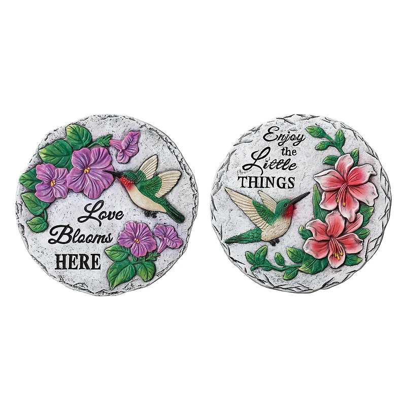 Glitzhome® 10" Cement Hummingbird & Flower Textured Stepping Stones Set
