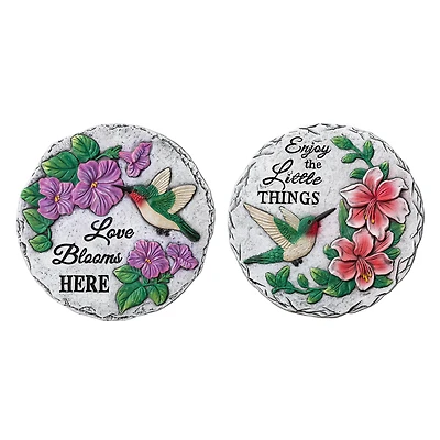 Glitzhome® 10" Cement Hummingbird & Flower Textured Stepping Stones Set