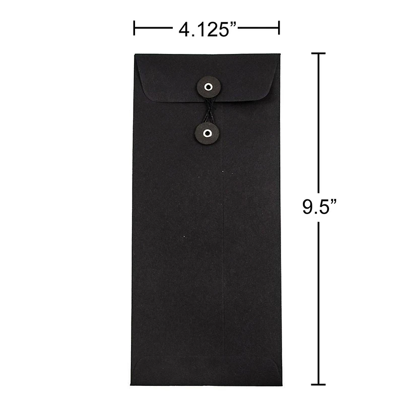 Jam Paper 9.5" x 4.125" Black Linen Business Envelopes with Button & String Closure, 50ct.
