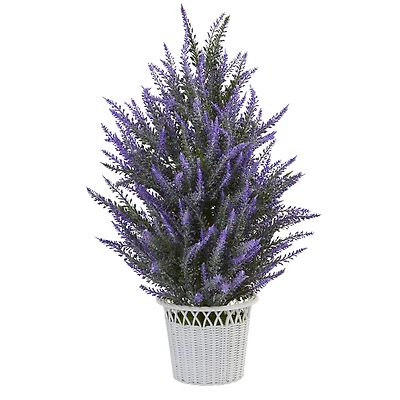 22" Lavender Artificial Plant in White Wicker Planter