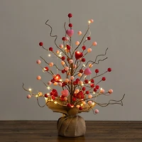 18in. Pre-Lit Artificial Valentine's Day Heart & Berry Twig Tree with 30 LED String Lights in Burlap Wrapped Base