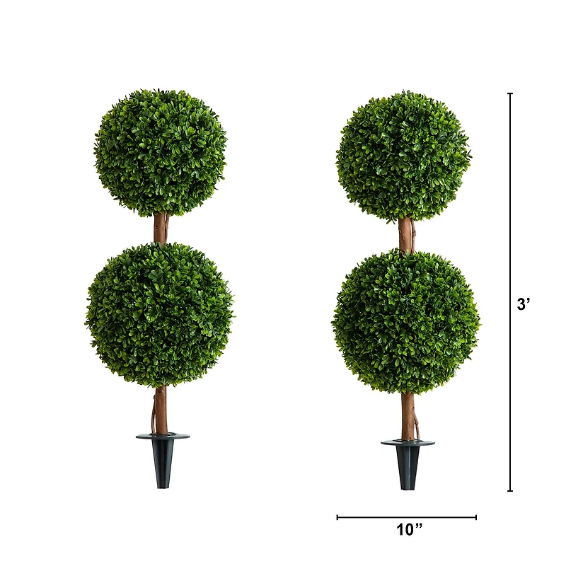 3ft. UV Resistant Double Ball Boxwood Topiaries with Integrated Ground Stake, 2ct.