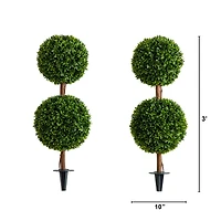 3ft. UV Resistant Double Ball Boxwood Topiaries with Integrated Ground Stake, 2ct.