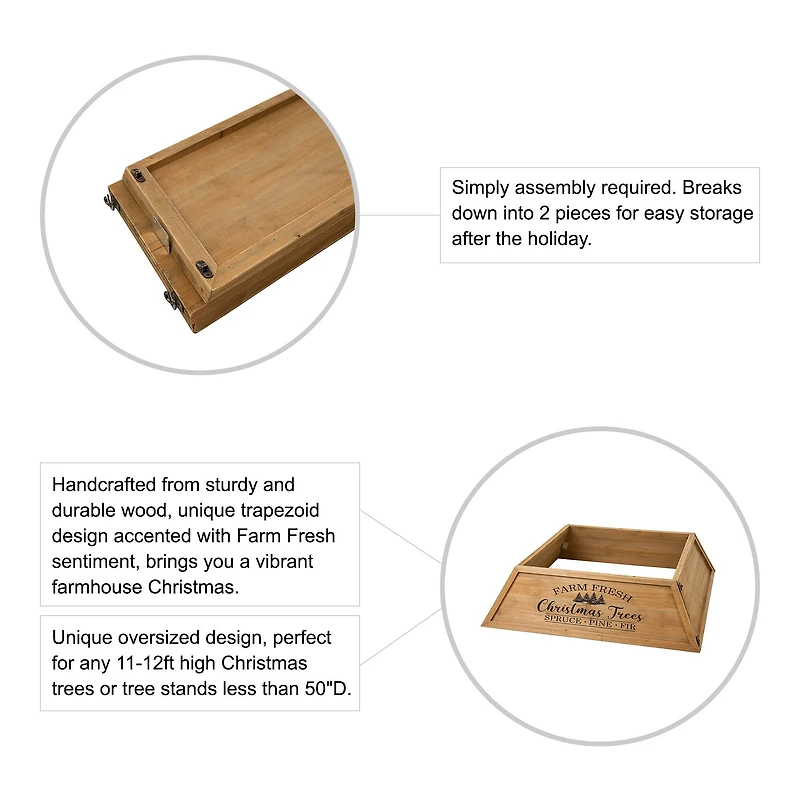 Glitzhome® 40" Natural Wooden Trapezoid Farm Fresh Christmas Tree Collar