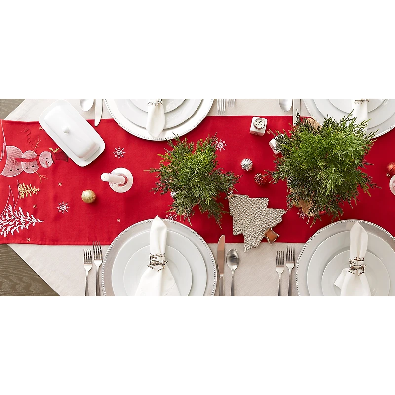 DII® 70" Red Embroidered Snowman Table Runner