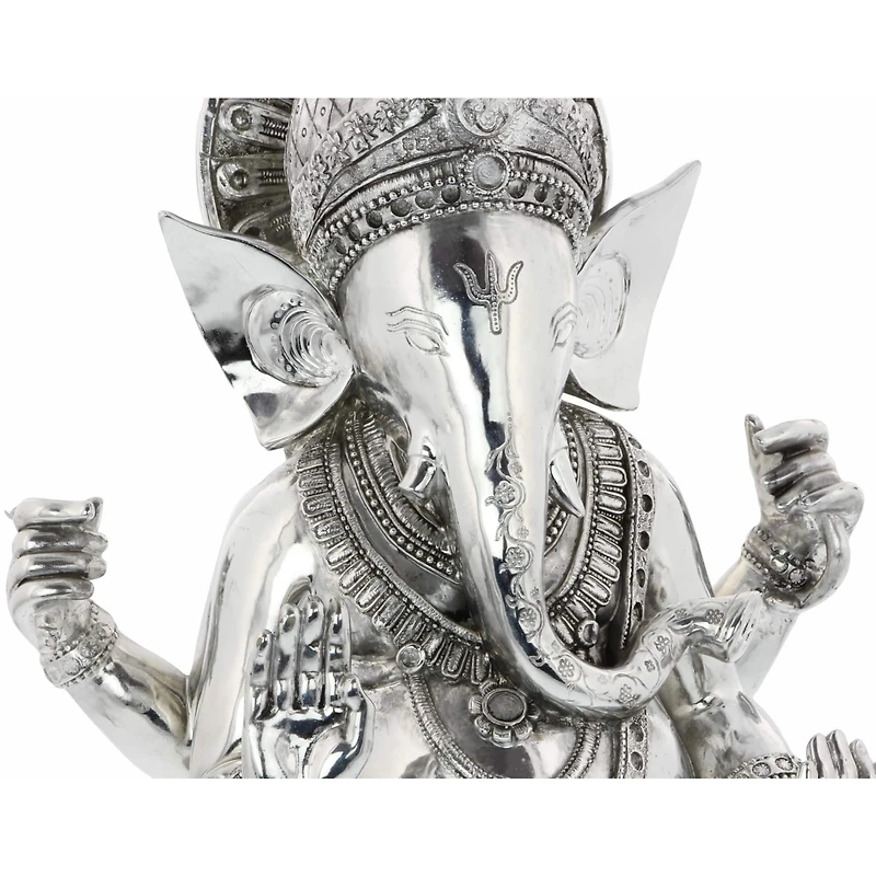 Silver Bohemian Polystone Sculpture, Ganesh 16" x 12" x 8"