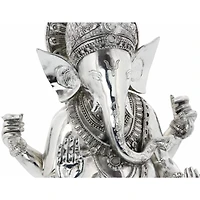 Silver Bohemian Polystone Sculpture, Ganesh 16" x 12" x 8"