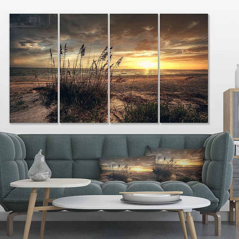 Designart - Grassy and beach sunset