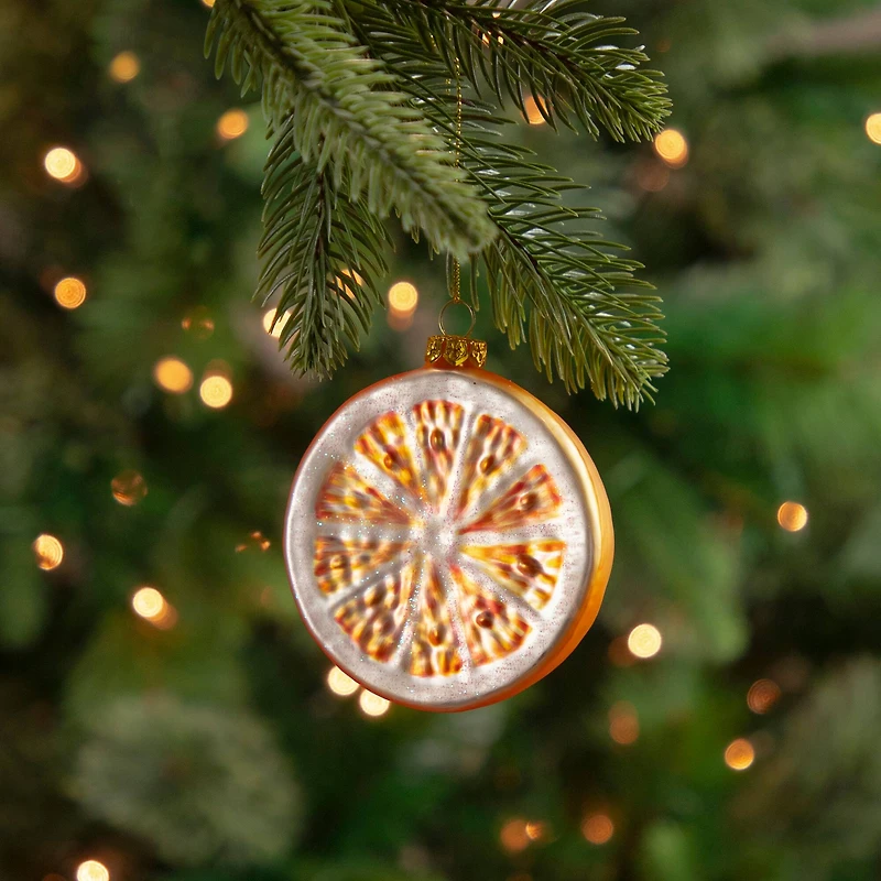3.5" Glittered Orange Slice Glass Ornament