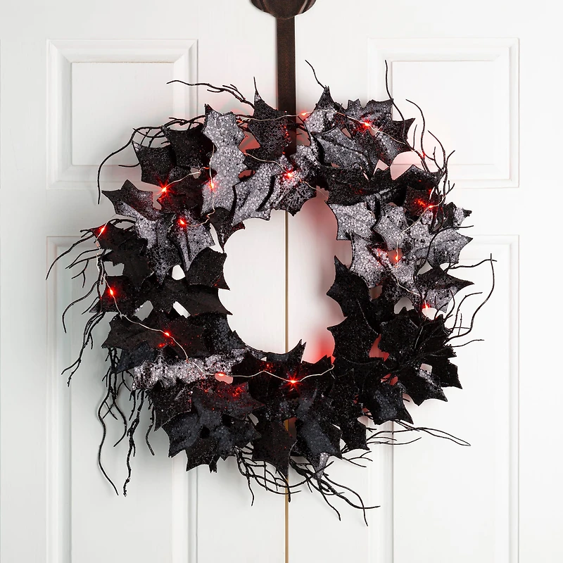 Glitzhome® 26" Lighted Halloween Bat Wreath