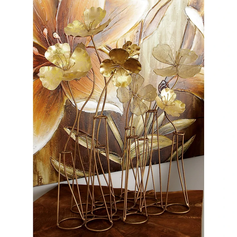 21" Gold Metal Flowers Sculpture