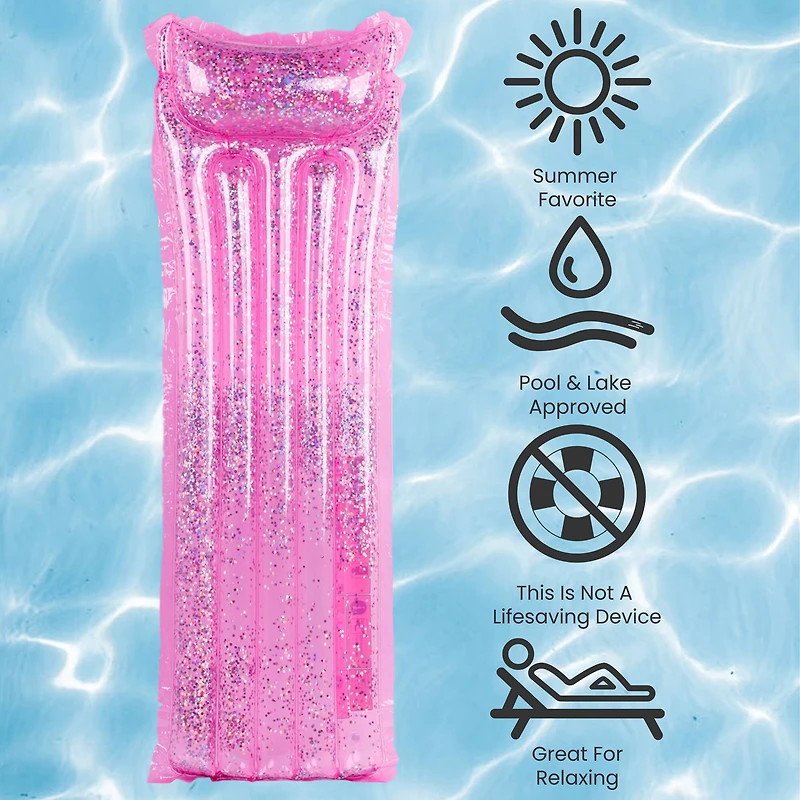 67" Pink Inflatable Glitter Swimming Pool Lounge