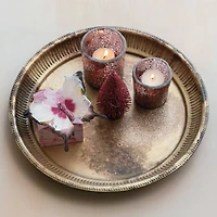 Hello Honey® 14.5" Burnt Brass Round Decorative Debossed Metal Tray