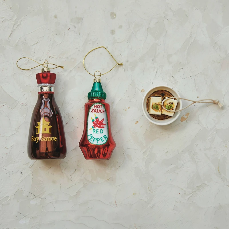 Hello Honey® 5.75" Hand-Painted Glass Soy Sauce Bottle Ornament with Glitter