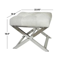 19" Light Gray Leather Geometric Tufted Stool with Metal Base