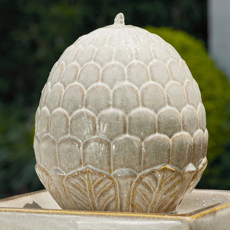 Glitzhome® 36" Oversized Sand Beige LED Ceramic Pedestal Fountain