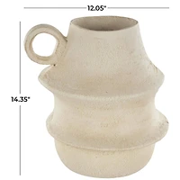 14" Cream Paper Mache Fluted Vase with Ring Handle