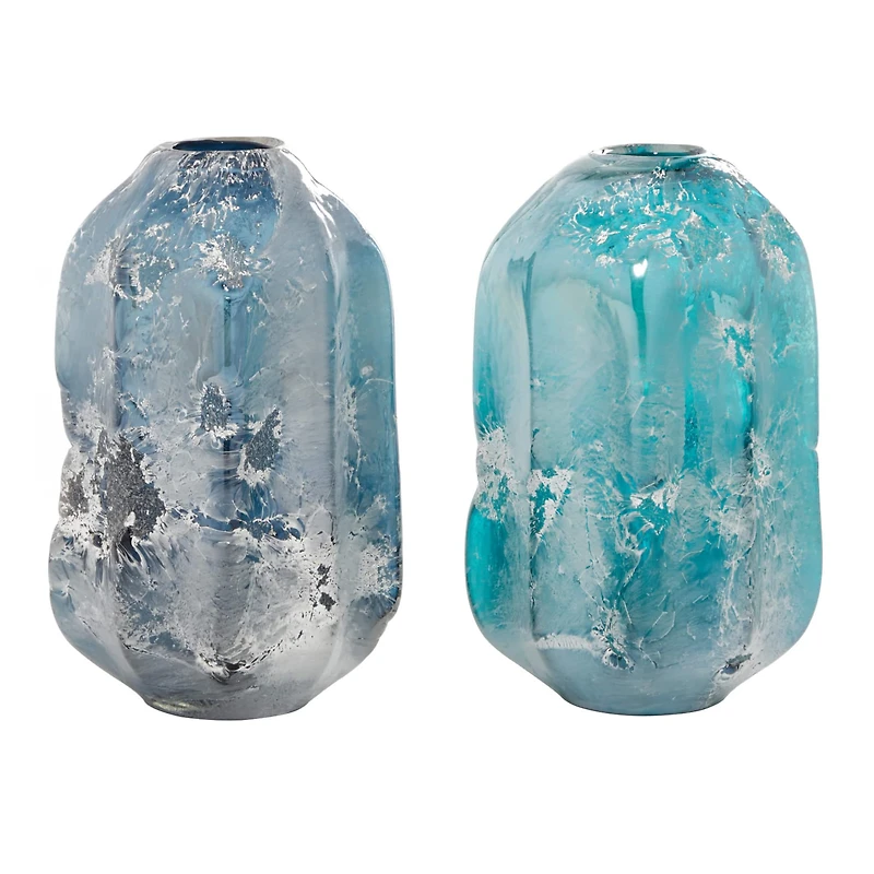 The Novogratz 11.5" Blue Glass Contemporary Vase Set