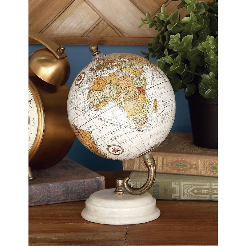 8" White Marble & Metal Modern Globe