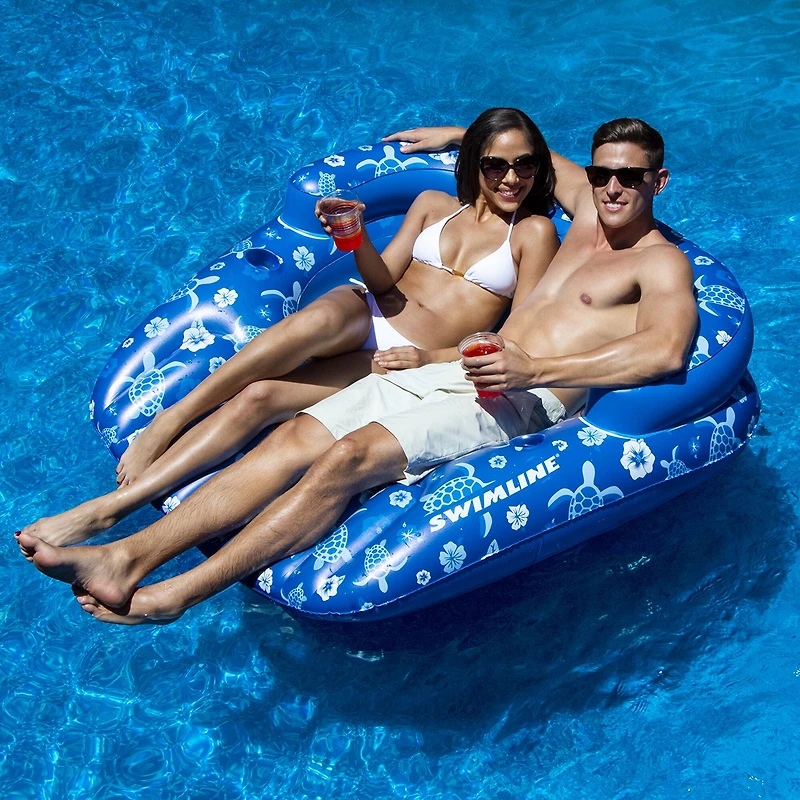 Swimline 58" Inflatable Tropical Blue Double Pool Lounger
