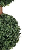 38" Unlit Artificial Two-Tone Boxwood Triple Ball Topiary Tree with Round Pot