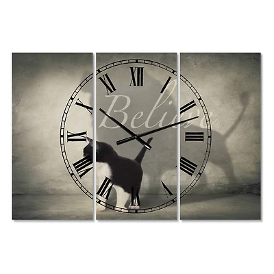 Designart Believe Shadow 3 Panel Oversized Cottage Wall Clock
