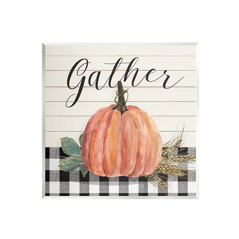 Stupell Industries Gather Seasonal Botanical Pumpkin Wall Plaque Art