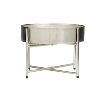 110oz. Sweet Bamboo Scented White 5 Wick Candle in Silver Bowl with Stand