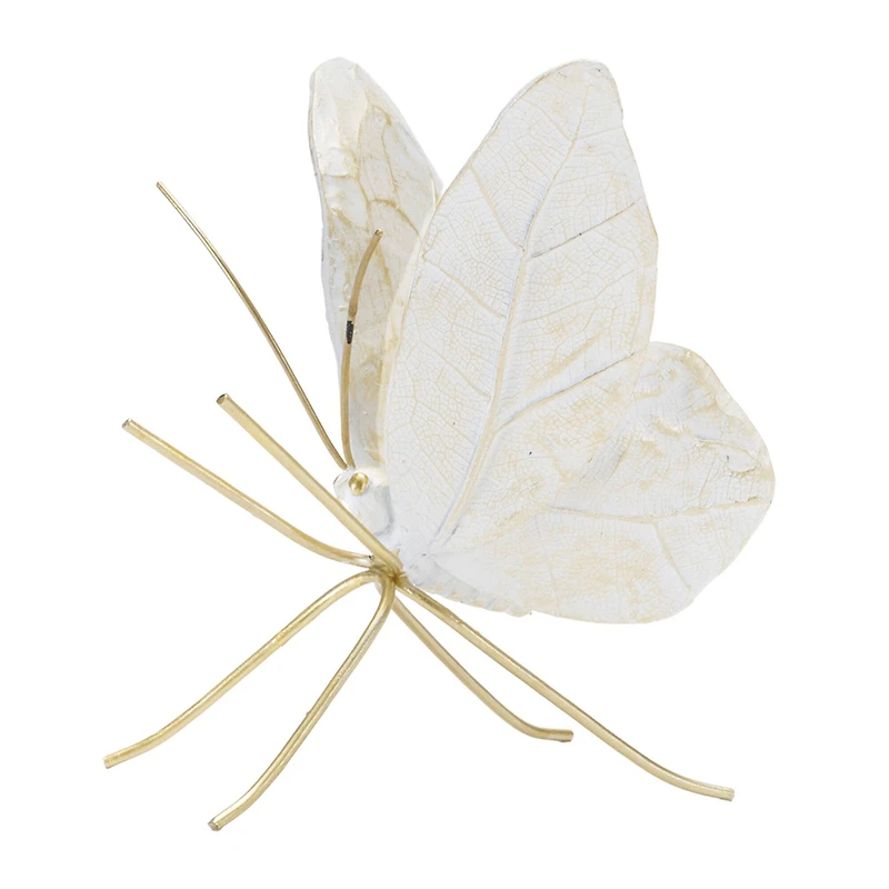 White & Gold Leaf Butterfly Shelf Sitter Set