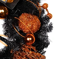 24'' Unlit Orange and Black Witch and Pumpkins Halloween Wreath