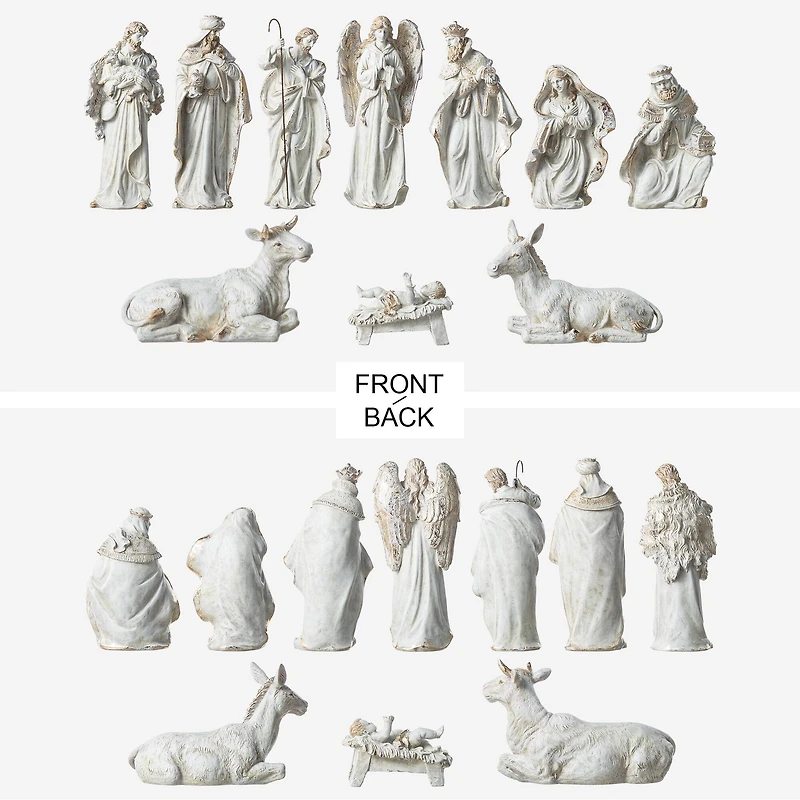 Glitzhome® 10-Piece Ivory & Gold Resin Nativity Figurine Set