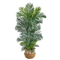 5ft. Areca Artificial Palm Tree in Boho Chic Handmade Natural Cotton Woven Planter with Tassels UV Resistant (Indoor/Outdoor)