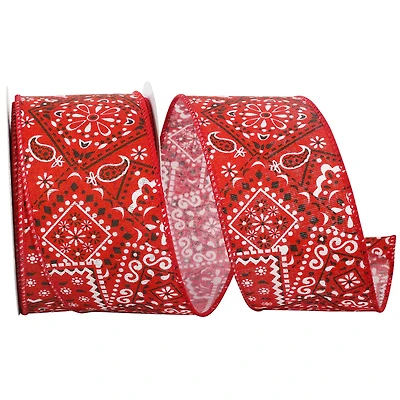 JAM Paper 2.5" x 10yd. Red Bandana Today Wired Ribbon