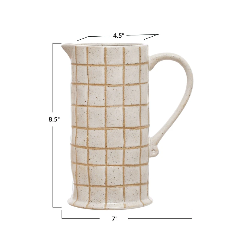 Hello Honey® 46oz. Cream & Brown Reactive Glaze Wax Relief Grid Pattern Stoneware Pitcher