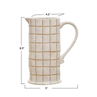 Hello Honey® 46oz. Cream & Brown Reactive Glaze Wax Relief Grid Pattern Stoneware Pitcher