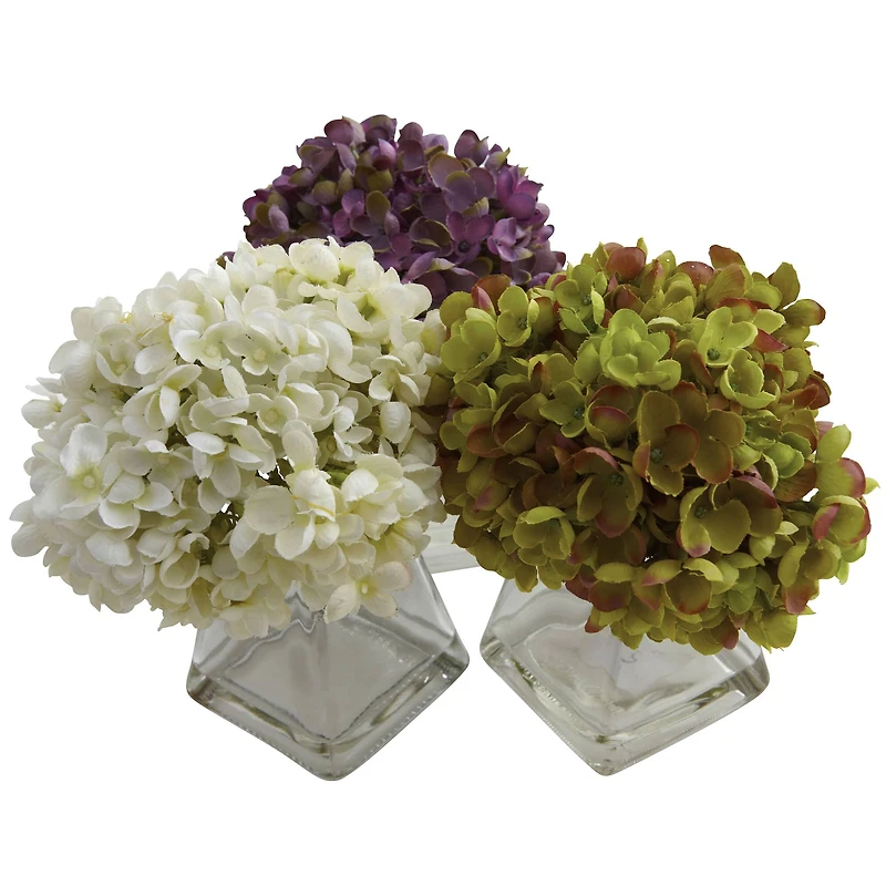 Green, Purple & White Hydrangea with Vase, 3ct.