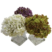 Green, Purple & White Hydrangea with Vase, 3ct.