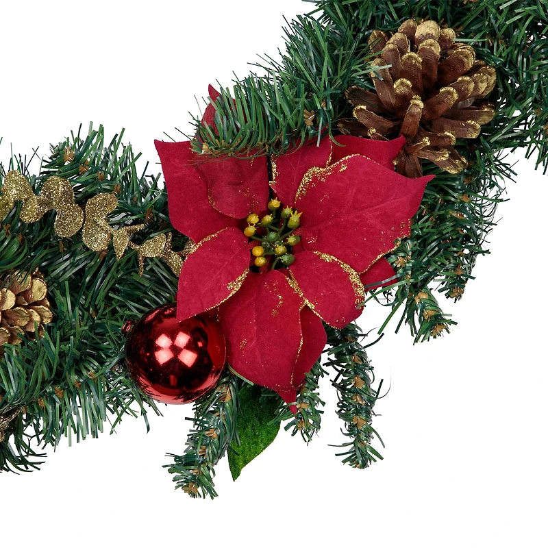 24" Poinsettias & Pinecones Artificial Wreath