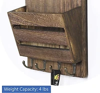NEX™ Rustic Brown Mail and Key Holder with 4 Hooks