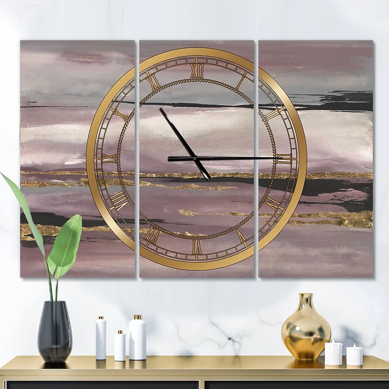 Designart 'Purple Glam Storm Iii Modern Multipanel Wall Clock