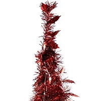 6ft. Pre-Lit Red Tinsel Artificial Pop-Up Christmas Tree, Clear Lights