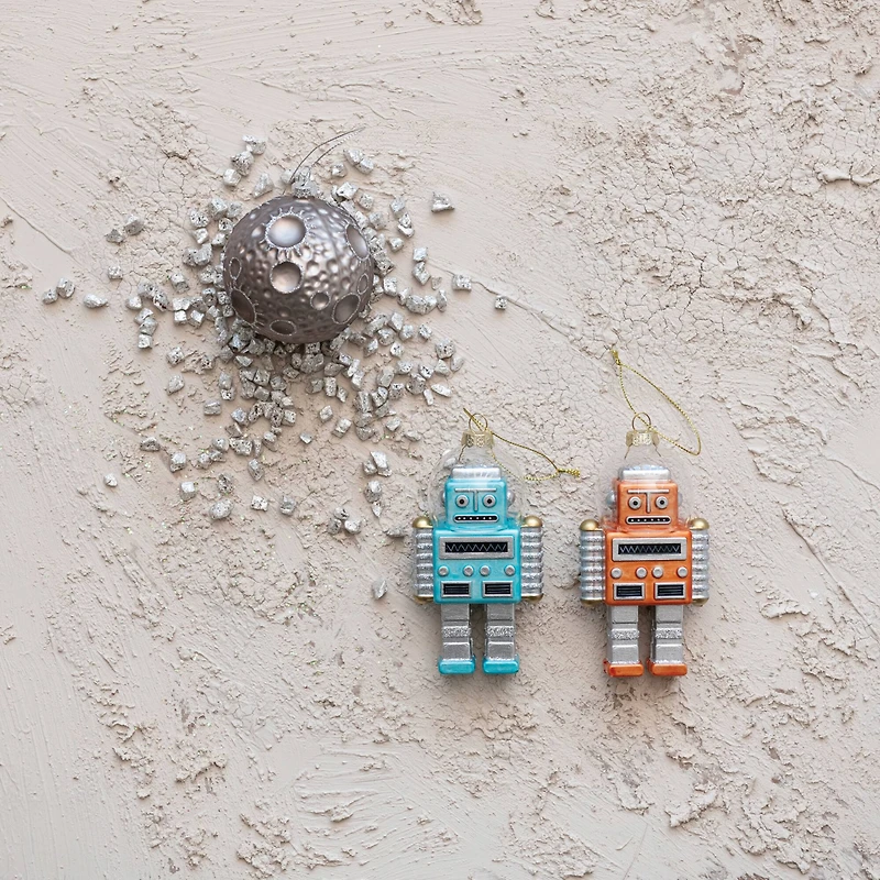 Hello Honey® 2.75" Silver Round Glass Moon Ornament with Glitter