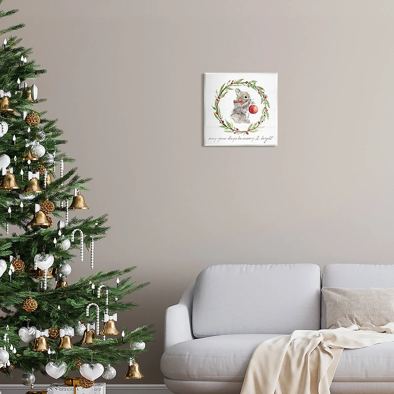 Stupell Industries Merry & Bright Bunny Wreath Wall Plaque Art