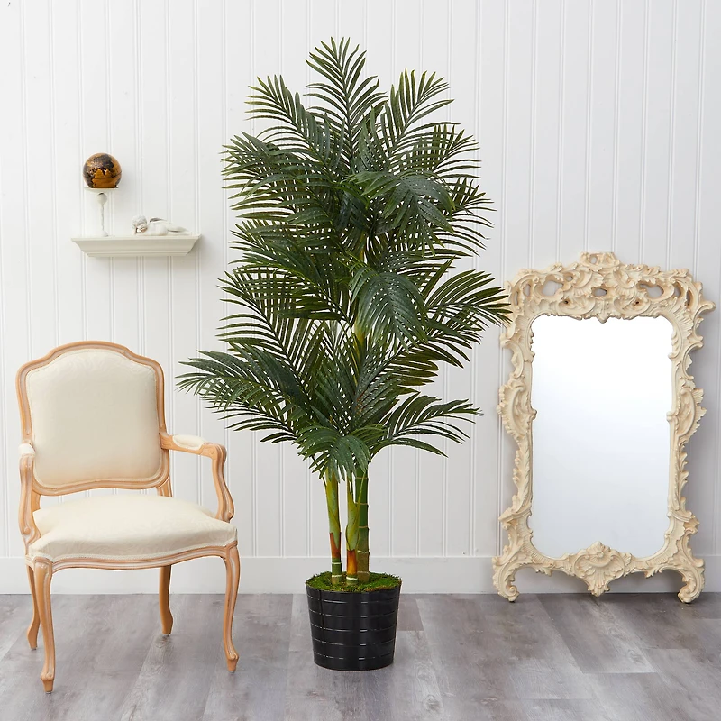6ft. Golden Cane Artificial Palm Tree in Black Tin Planter