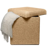Simplify 15" Faux Linen Folding Storage Ottoman Cube