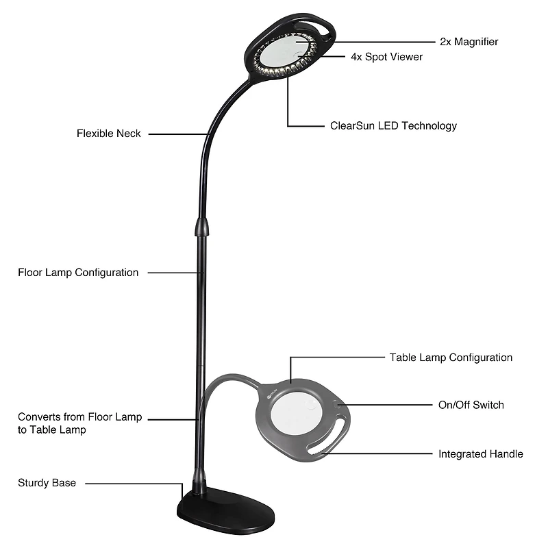 OttLite 2-in-1 LED Magnifier Floor and Table Light