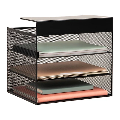 Mind Reader Slide-On Under Desk File Organizer, No Tools Required, Hanging Storage for Laptops, Folders, and Notebooks, Metal