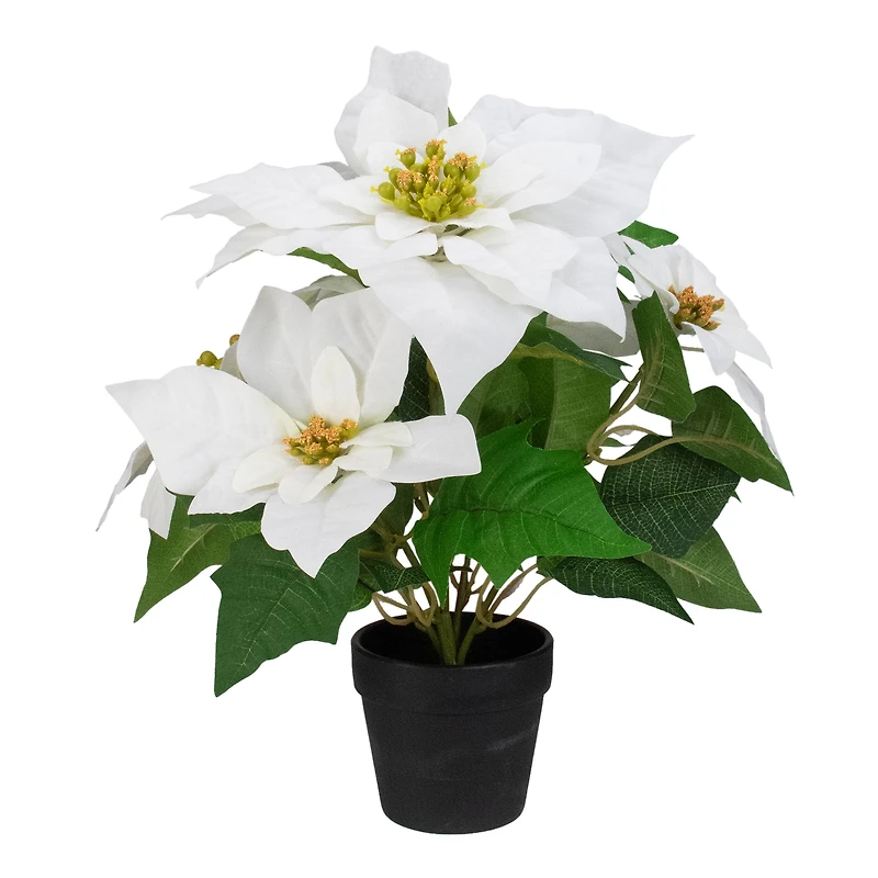 14.5" Potted White Artificial Christmas Poinsettia Flower Plant