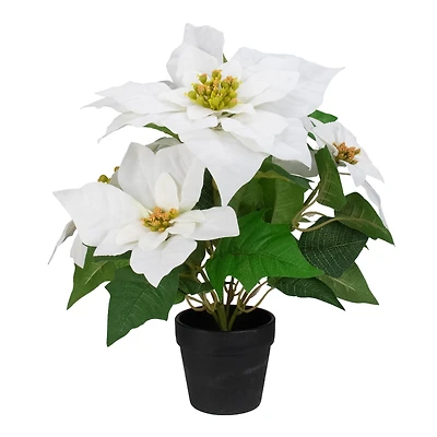 14.5" Potted White Artificial Christmas Poinsettia Flower Plant