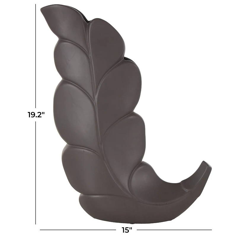 19" Black Slanted Ceramic Leaf Vase